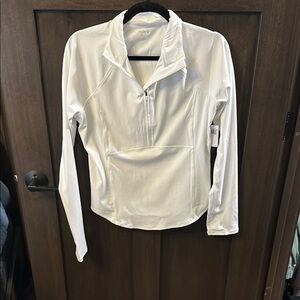 Old Navy White Fitted Zippered Polo Sweatshirt